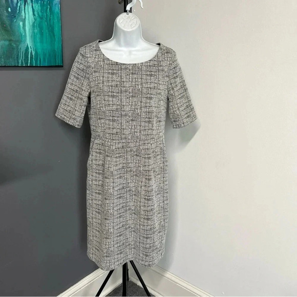 Lands' End Women's 6 Midi Dress Pockets Black White Office Business Professional - Picture 1 of 14